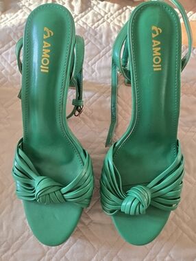 Green Knotted Strap Heeled Sandals